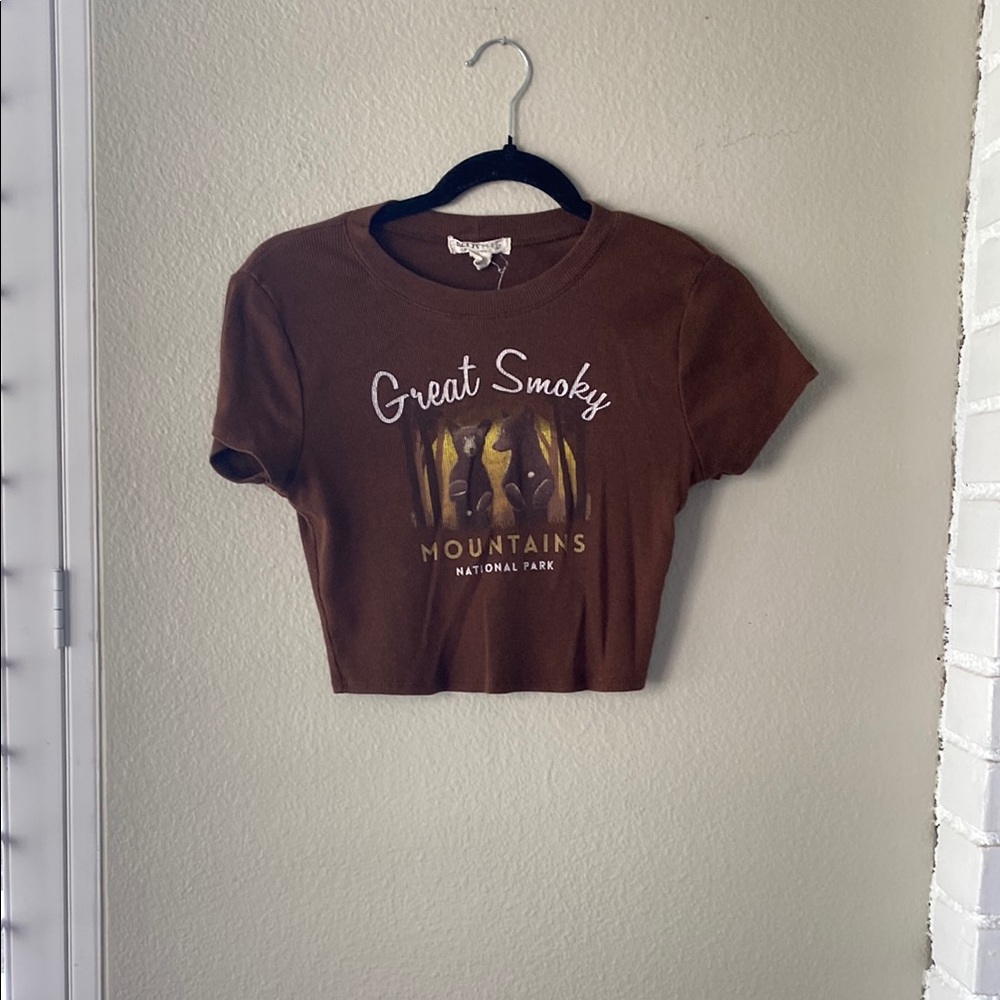 Brown Great Smoky Mountains Crop Top